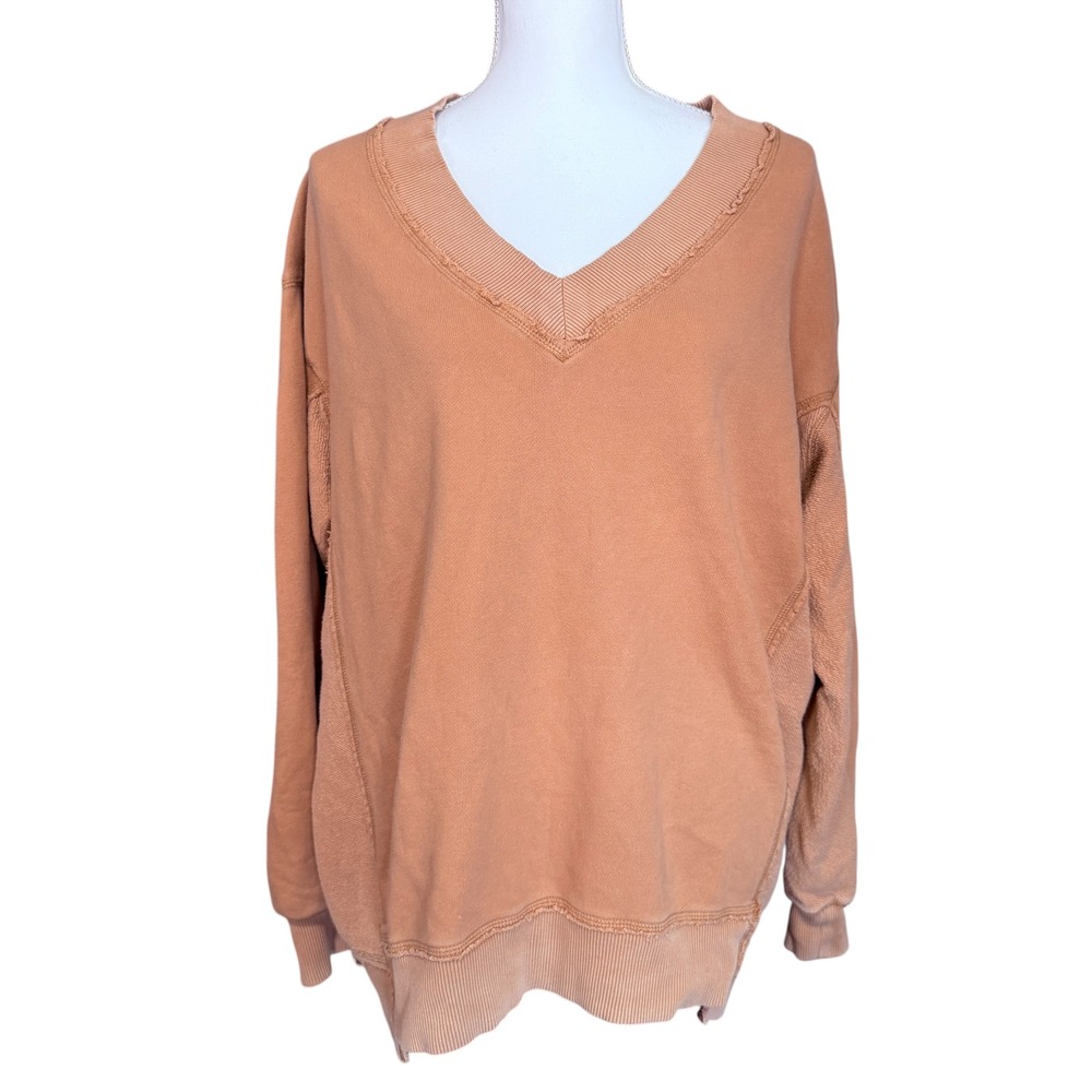 Aerie Vacay Everyday Women XS Oversized V-Neck Sweatshirt Terracotta Slouchy - Picture 2 of 10